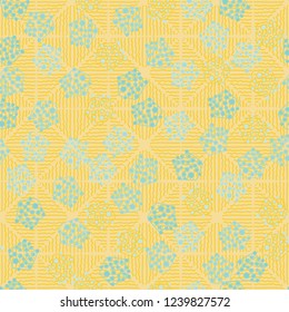 Seamless pattern. Abstract texture for children's themes. Composition of pentagons on the background of rhombuses consisting of wavy lines.