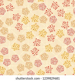 Seamless pattern. Abstract texture for children's themes. Composition of pentagons on the background of a diamond-like hatching.