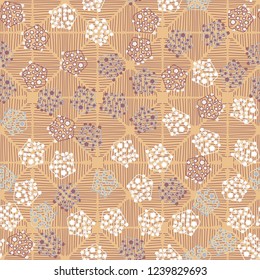 Seamless pattern. Abstract texture for children's themes. Composition of pentagons on the background of a diamond-like hatching.