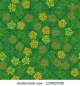 Seamless pattern. Abstract texture for children's themes. Composition of pentagons on the background of a diamond-like hatching.