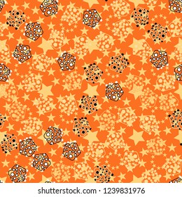 Seamless pattern. Abstract texture for children's themes. The composition of the pentagons on the background of circles of five-pointed stars.