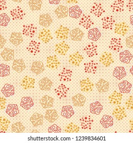 Seamless pattern. Abstract texture for children's themes. The composition of the pentagons on the background of rows of small five-pointed stars.
