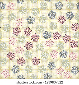 Seamless pattern. Abstract texture for children's themes. Composition of pentagons on a background of concentric squares.