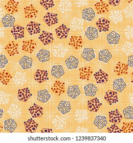 Seamless pattern. Abstract texture for children's themes. Composition of pentagons on a background of concentric squares.
