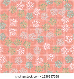 Seamless pattern. Abstract texture for children's themes. Composition of pentagons on a background of concentric squares.