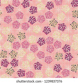 Seamless pattern. Abstract texture for children's themes. Composition of pentagons on a background of concentric squares.