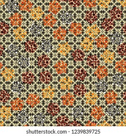 Seamless pattern. Abstract texture for children's themes. The composition of the pentagons on the background of rhombuses created from a wedge-shaped notch.