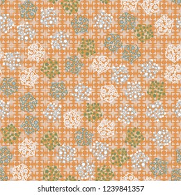 Seamless pattern. Abstract texture for children's themes. Composition of pentagons on the background of rows of square shapes.