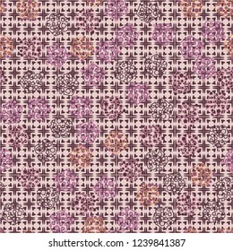 Seamless pattern. Abstract texture for children's themes. Composition of pentagons on the background of rows of square shapes.
