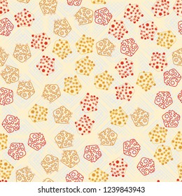 Seamless pattern. Abstract texture for children's themes. Composition of pentagons on the background of wafer rhombuses.