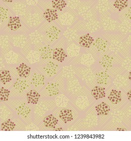 Seamless pattern. Abstract texture for children's themes. Composition of pentagons on the background of wafer rhombuses.