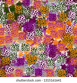 Seamless pattern. An abstract texture containing inflated squares with variable transparency. 
Background consisting of round gear figures. Editable.