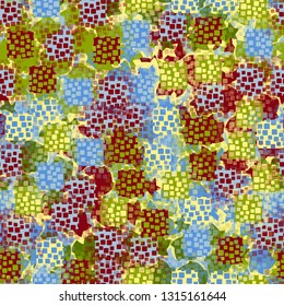 Seamless pattern. An abstract texture containing inflated squares with variable transparency. 
Background consisting of round gear figures. Editable.