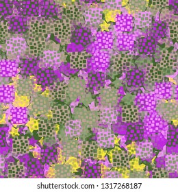 Seamless pattern. An abstract texture containing inflated squares with variable transparency. 
Background consisting of round gear figures. Editable.