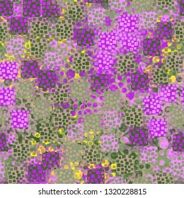 Seamless pattern. An abstract texture containing inflated squares with variable transparency. 
The background consists of blots with contours. Editable.