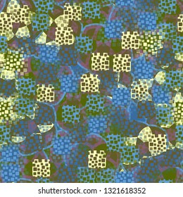 Seamless pattern. An abstract texture containing inflated squares with variable transparency. 
The background consists of large five-sided figures. Editable.