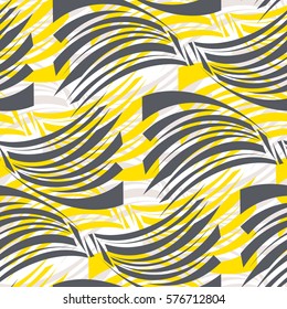 Seamless pattern. Abstract texture with grey, yellow wavy stripes