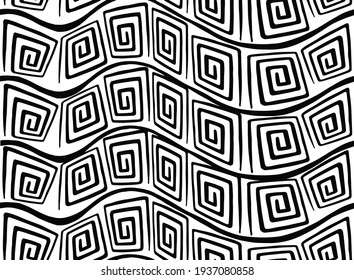 Seamless pattern. Abstract texture. Hand drown curved lines and nodes. Vector illustration.