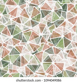 Seamless pattern. Abstract texture. Rounded heptagons divided into sectors. Color hodgepodge. Covered with a translucent mesh.