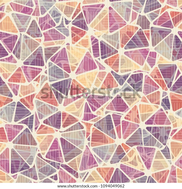 Seamless pattern. Abstract texture. Rounded\
heptagons divided into sectors. Color hodgepodge. Covered with a\
translucent mesh.