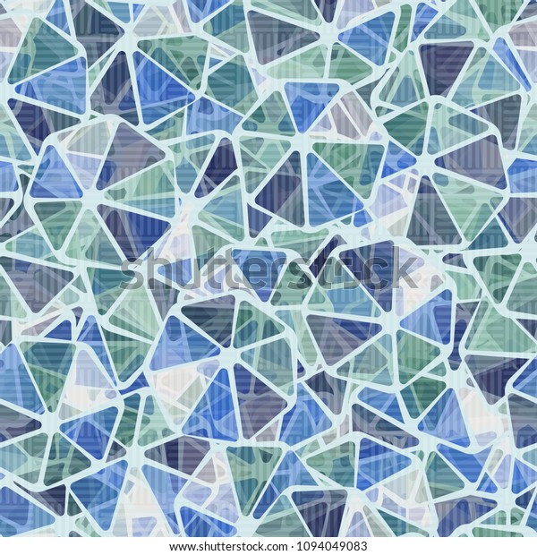 Seamless pattern. Abstract texture. Rounded\
heptagons divided into sectors. Color hodgepodge. Covered with a\
translucent mesh.
