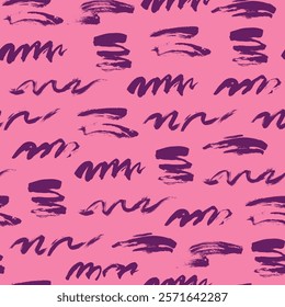 Seamless pattern with abstract textured strokes and handwriting imitation. Vector hand-drawn illustration