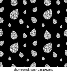 Seamless pattern of abstract textured white shapes.Endless chaotic elements on a black background.Monochrome print with repeating patterns.Vector illustration in a flat style.