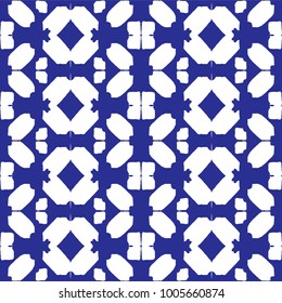Seamless pattern, abstract tie dyed fabric of indigo color on white cotton. Hand painted. Shibori dyeing /Vector Illustration