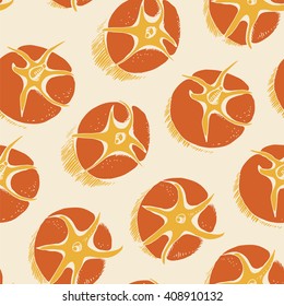 Seamless pattern with abstract tomatoes, vector colorful background