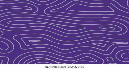 Un patrón sin fisuras de líneas de contorno topográficas abstractas en un tono púrpura claro contra un fondo púrpura más oscuro, creando una sensación de profundidad y flujo orgánico.