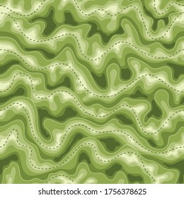 Patrón sin foco. Resumen del mapa verde topográfico. Antecedentes de tela, textil, papel pintado, carteles, papel para envolver regalos, servilletas, manteles, pijamas. Impresión para niños, bebés, niños