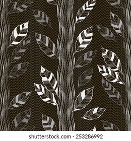 Seamless pattern with abstract trees. Hand-drawn floral monochrome background.