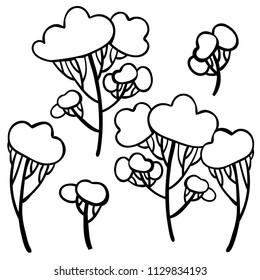 Seamless pattern with with abstract trees.Design with forest plants in black and white style. Can be used for printing on paper, stickers, badges, bijouterie, tattoo.