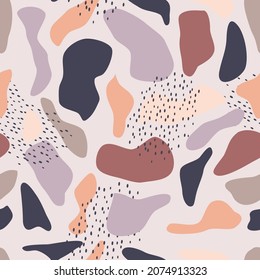 Seamless pattern. Abstract trendy doodle in organic freehand matisse art style. Various Shapes and objects. Contemporary modern icons templates for posters, Social media. Vector