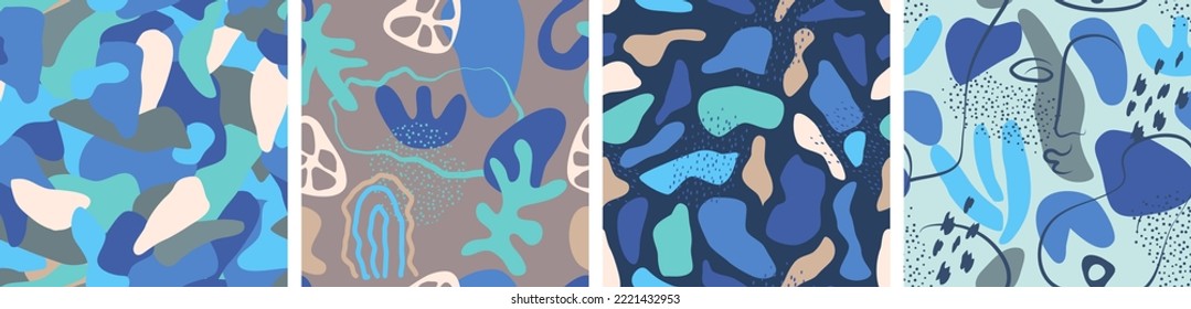 Seamless pattern. Abstract trendy doodle in organic freehand matisse art style. Various Shapes and objects. Contemporary modern icons templates for posters, Social media. Vector