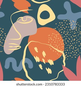 Seamless pattern. Abstract trendy doodle in organic freehand matisse art style. Various Shapes and objects. Contemporary modern icons templates for posters, Social media. Vector