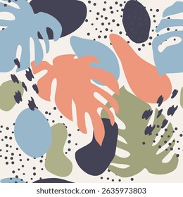 Seamless pattern. Abstract trendy doodle in organic freehand matisse art style. Various Shapes and objects. Contemporary modern icons templates for posters, Social media. Vector illustration