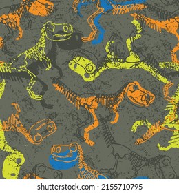 Seamless pattern with abstract t-rex. Background with dino for textile, fabric, kids, boy, wrapping paper, Web, clothes, socks and other design.