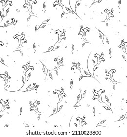 seamless pattern of abstract tropical leaf, flower in one line style. modern background with a place for text. hand drawn element, minimalist style. for print. banner, card, holiday idea. vector art  