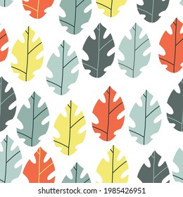 Seamless pattern with abstract  tropical leaves. Trendy art in collage style. 