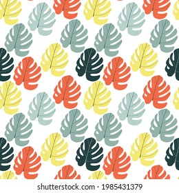 Seamless pattern with abstract  tropical leaves. Trendy art in collage style. 