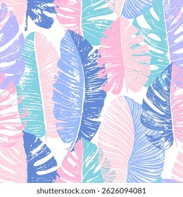 Patrón sin fisuras con hojas tropicales abstractas. Textura creativa para la tela, envoltura, textil, Fondo de pantalla, ropa. Fondo de Ilustración vectorial pastel