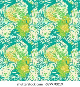 Seamless pattern with abstract tropical parrots