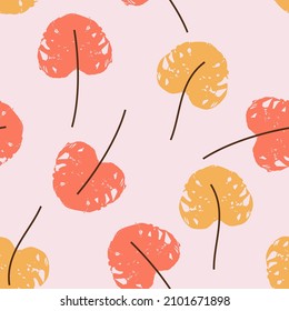 Patrón sin foco con planta tropical abstracta en la ilustración de vector de fondo rosa.