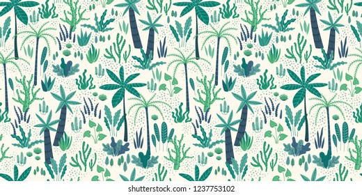 Seamless pattern with abstract tropical plants. Vector design template.