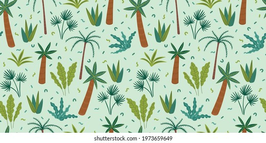 Seamless pattern with abstract tropical plants. Vector design template.