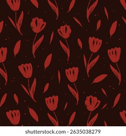 Modelo inconsútil de flores abstractas del tulipán en estilo moderno. Impresión floral del dibujo de la mano en el fondo blanco. Ilustración vectorial de color brillante 