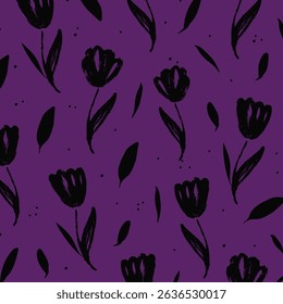 Seamless pattern of abstract tulip flowers in modern style. Floral hand draw print on pastel background. Bright color Vector illustration