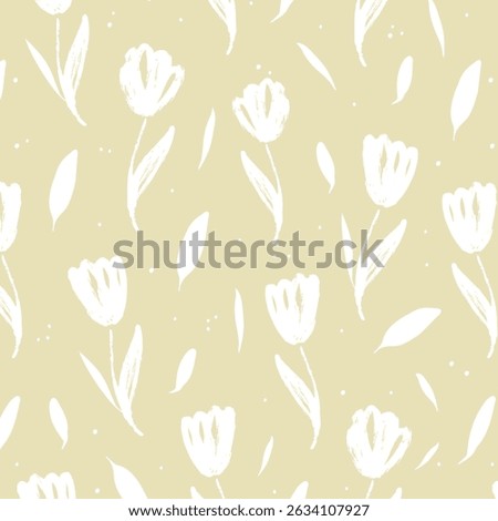 Seamless pattern of abstract tulip flowers in modern style. Floral hand draw print on pastel background. Bright color Vector illustration