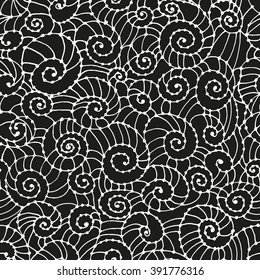Seamless pattern with abstract twirl figures. Vector hand-drawn waves texture, wavy background